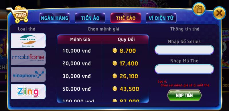 Nạp Tiền RikVip An Toàn & Nhanh Chóng 3 Hướng dẫn nạp tiền Rikvip bằng thẻ cào